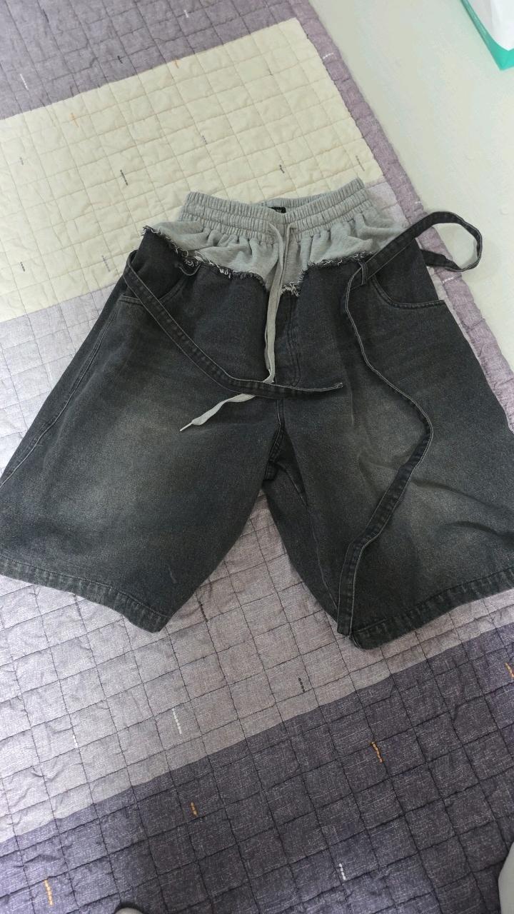 레이어드 밴딩 데님 반바지 블랙 3