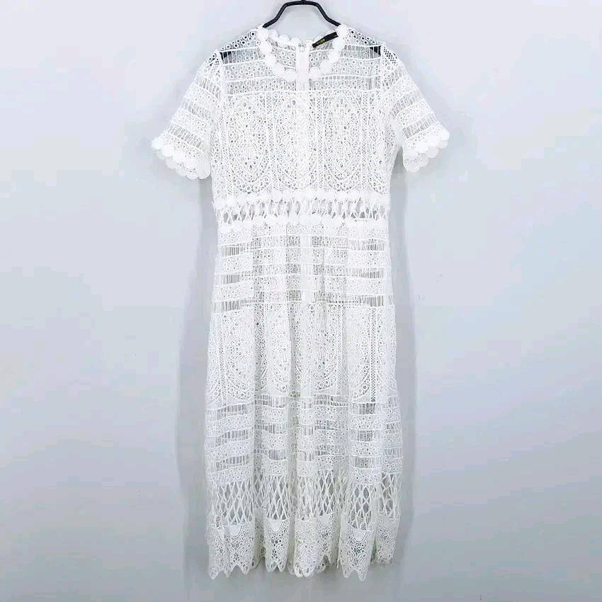 마쥬 여성 여름 펀칭홑겹 시스루 반팔원피스 화이트2(HU44934) 2