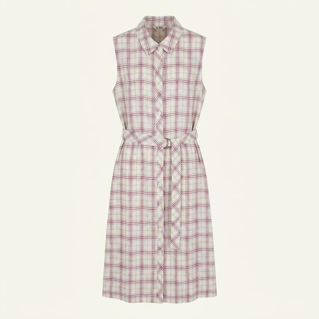 bcbg 린넨100% 슬리브리스 체크원피스 1