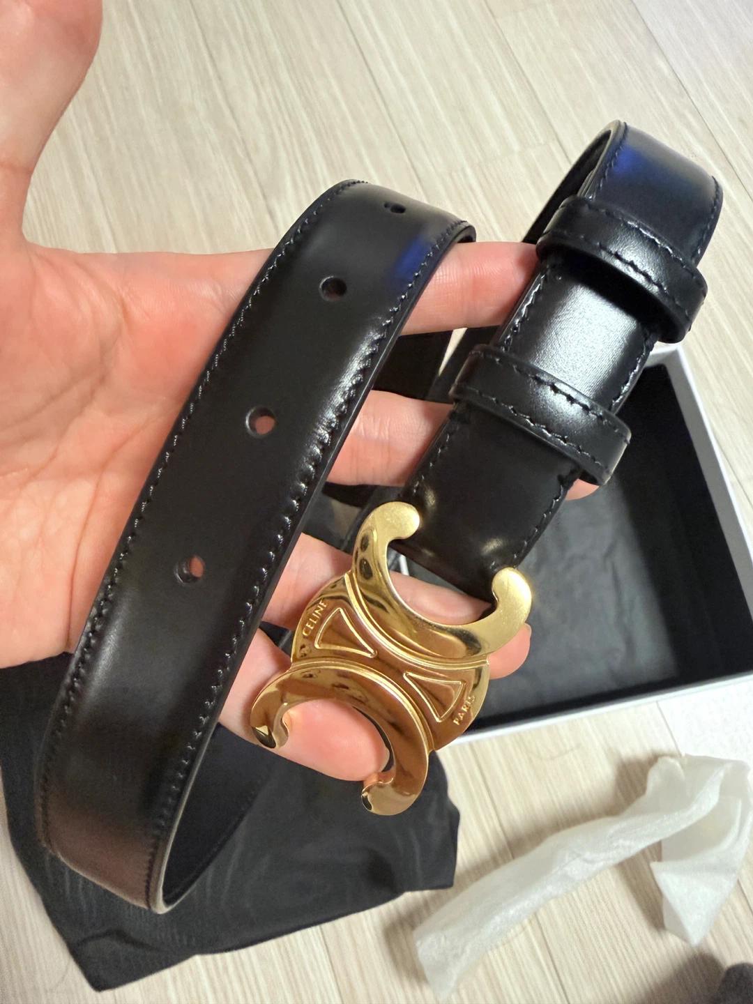 셀린느 트리옹프 벨트 25mm 75사이즈 블랙 골드버클 3