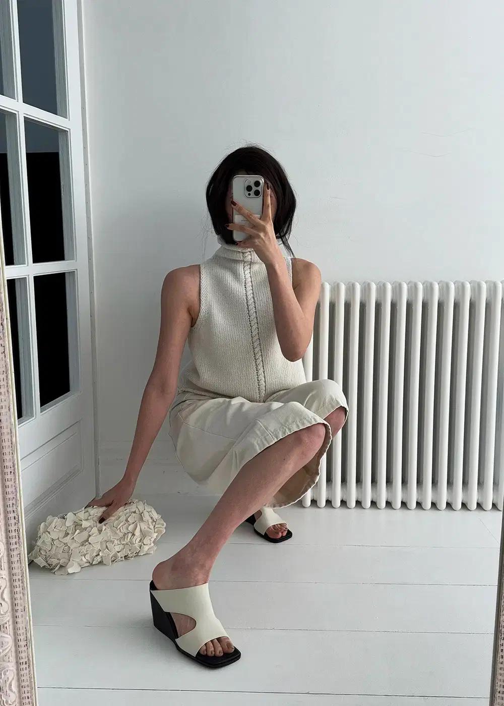 #세일 1072 톤배색 8.5cm 웨지힐 235 아이보리-새상품 7