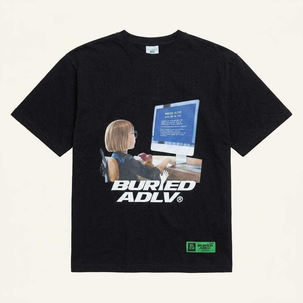 아크메드라비 x 베리드얼라이브 콜라보 그래픽 반팔 티셔츠 블랙