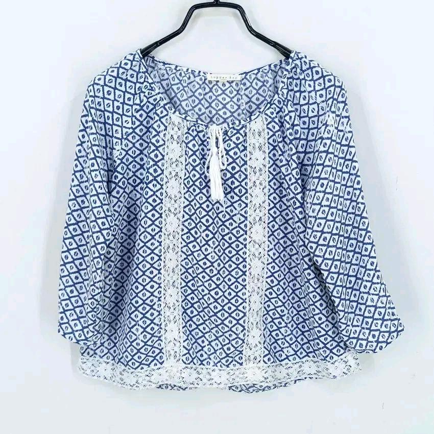 COPPERKEY 여성 여름 소매롤업 숏블라우스 블루 (HU44989) 2