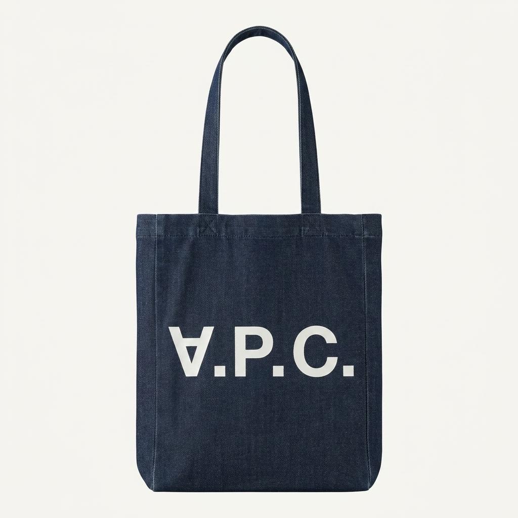A.P.C. 데님 레터링 토트백 네이비