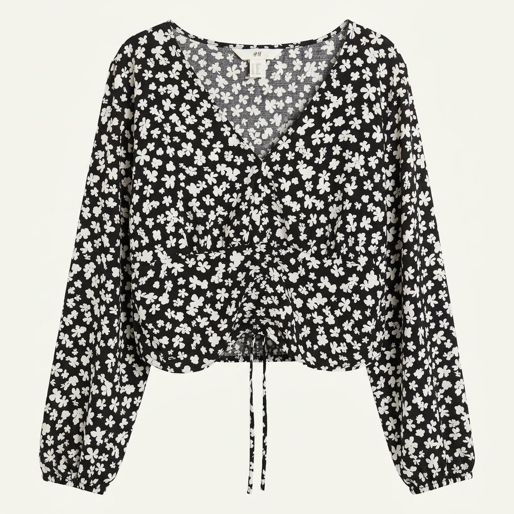 H&M 플라워 패턴 루즈핏 블라우스 블랙 1