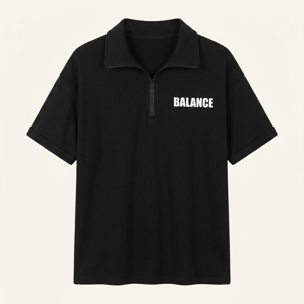 BALANCE 레터링 하프집업 반팔 티셔츠 1