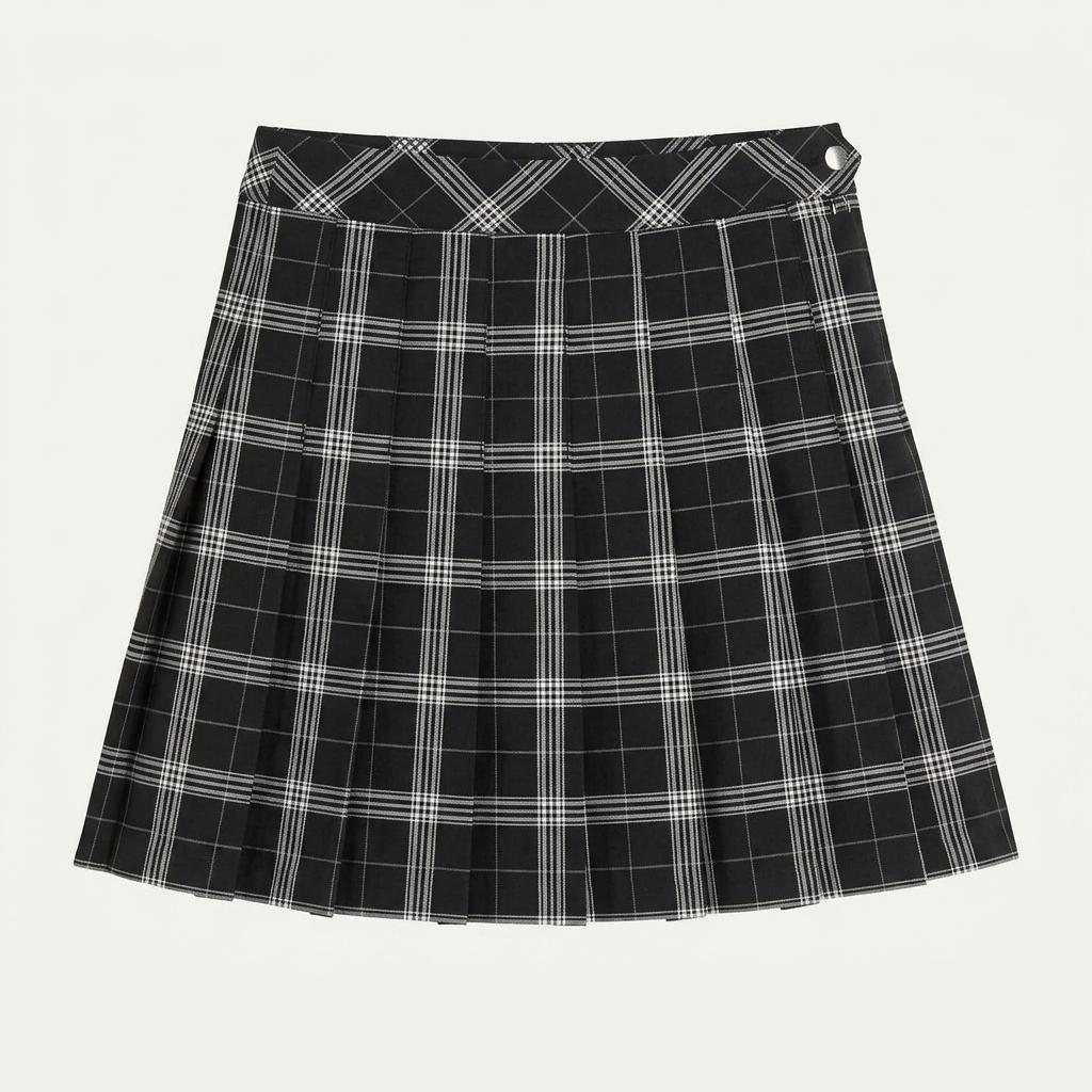 H&M 체크 플리츠 미니스커트 블랙 1