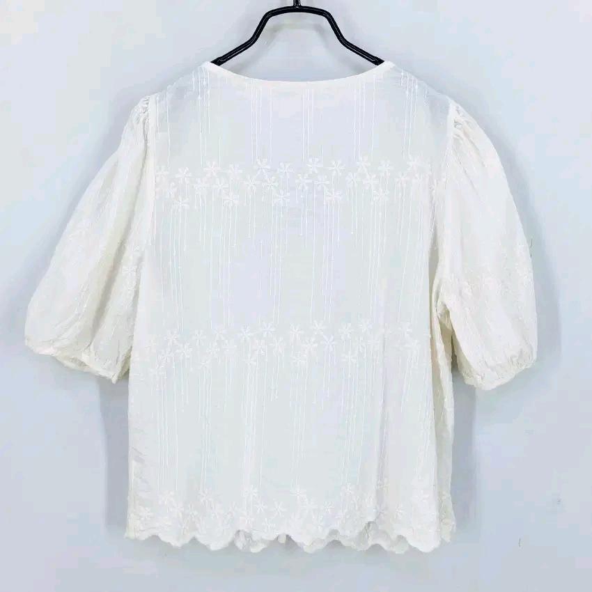 빈티지 여성 여름 플라워자수 블라우스 크림 (HU45033) 3