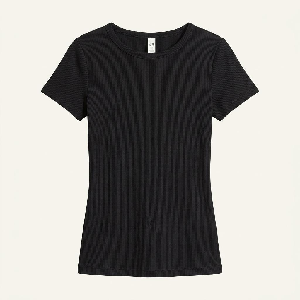 H&M 블랙 골지 반팔 티셔츠 1
