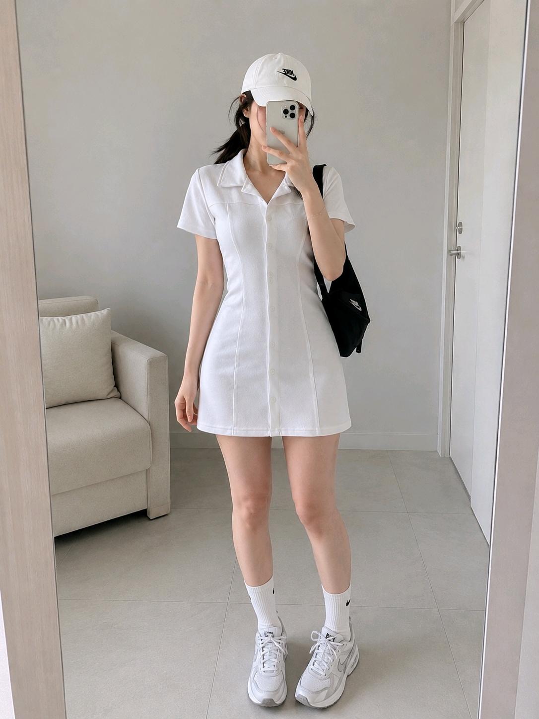 Tae 화이트 칼라 반팔 미니 원피스 2