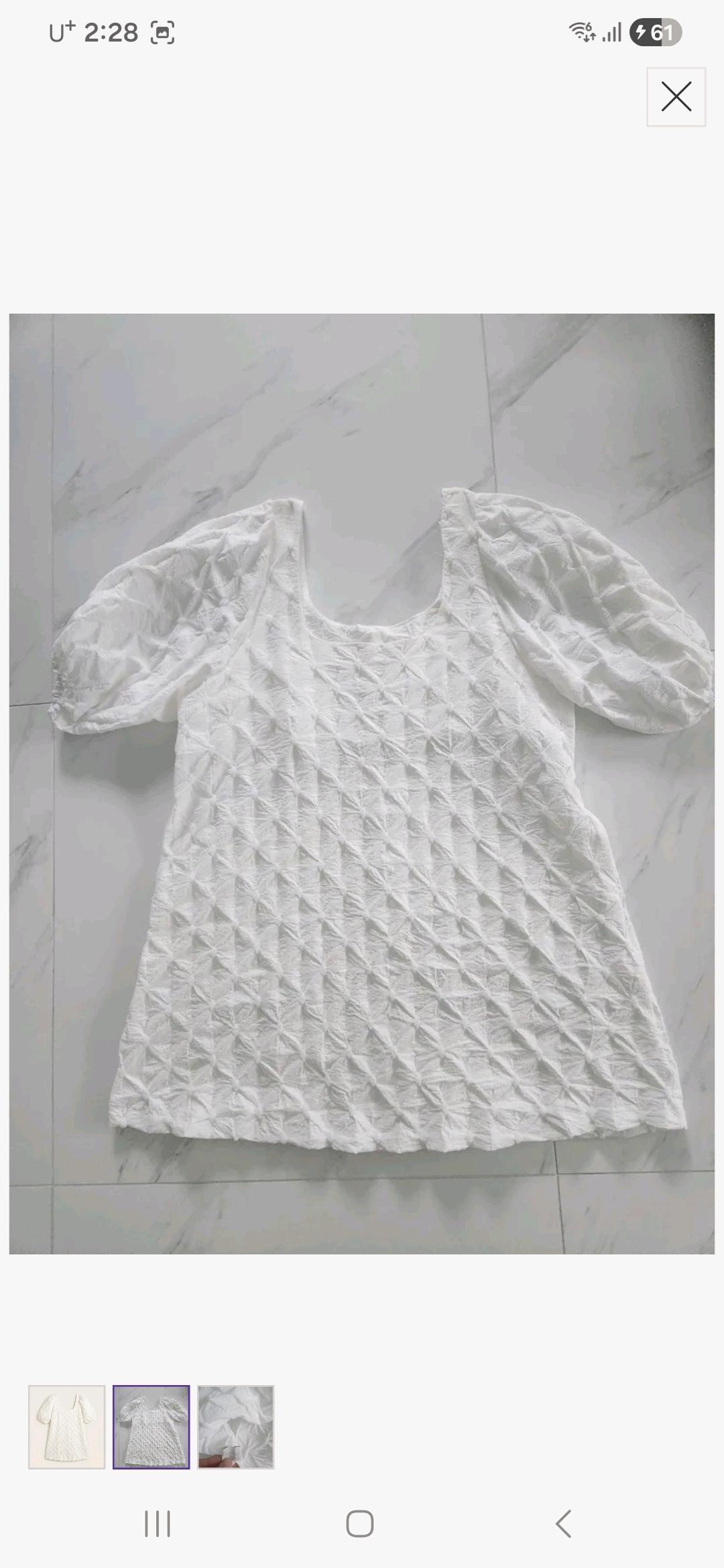 아이보리 엠보싱 퍼프 반팔 미니원피스 3