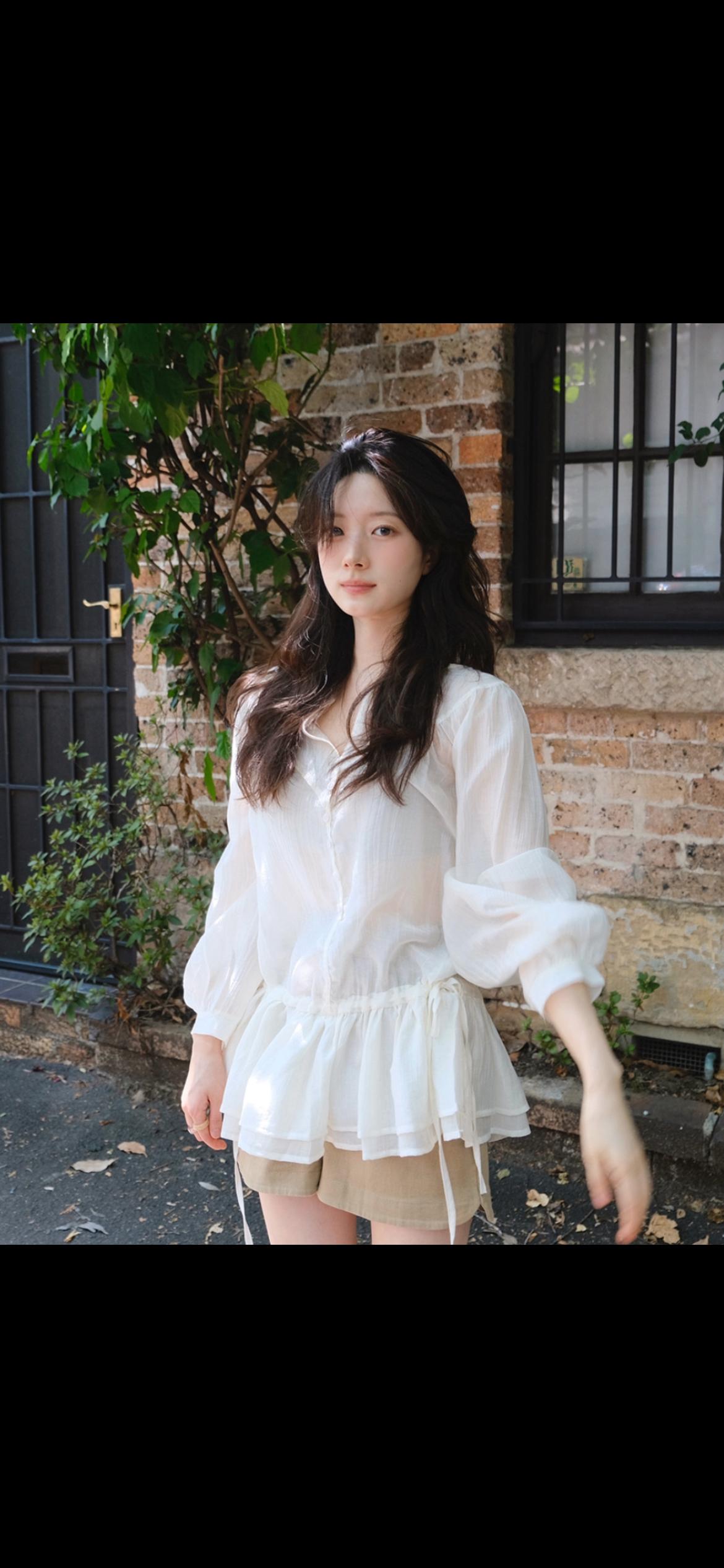 슬로우앤드 러플 셔링 시어 블라우스 아이보리 5