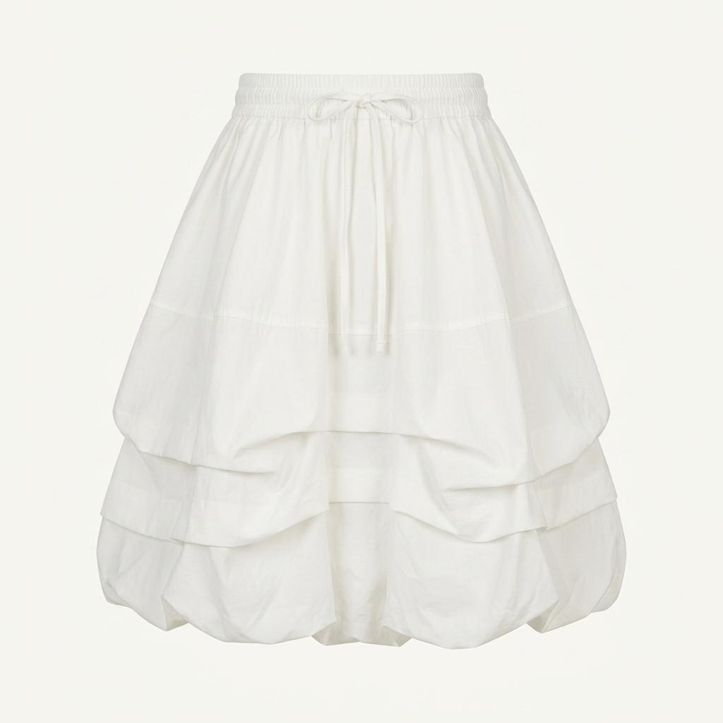 오헤시오 BALLOON LAYERED BANDING SKIRT, IVORY 1