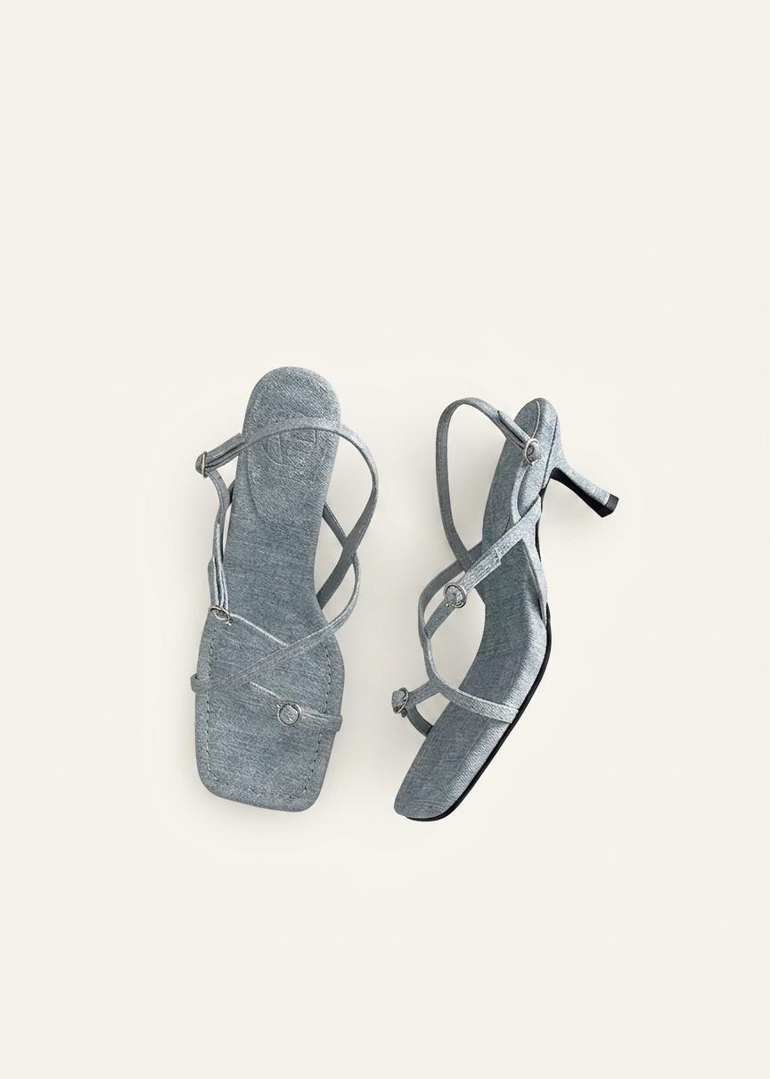 @세일 9533 버클 7cm 끈 샌들 230 블루-새상품 1