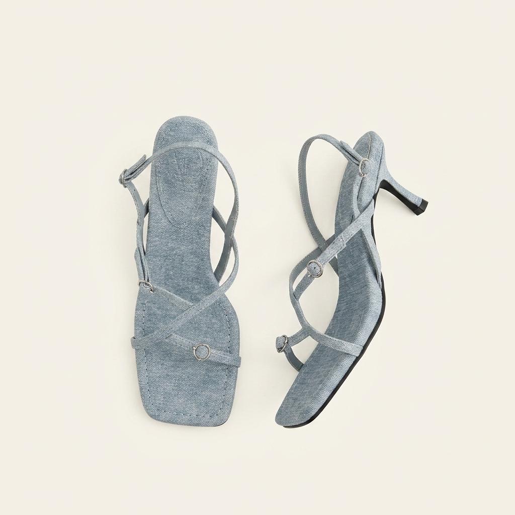 @세일 9533 버클 7cm 끈 샌들 225 블루-새상품 1