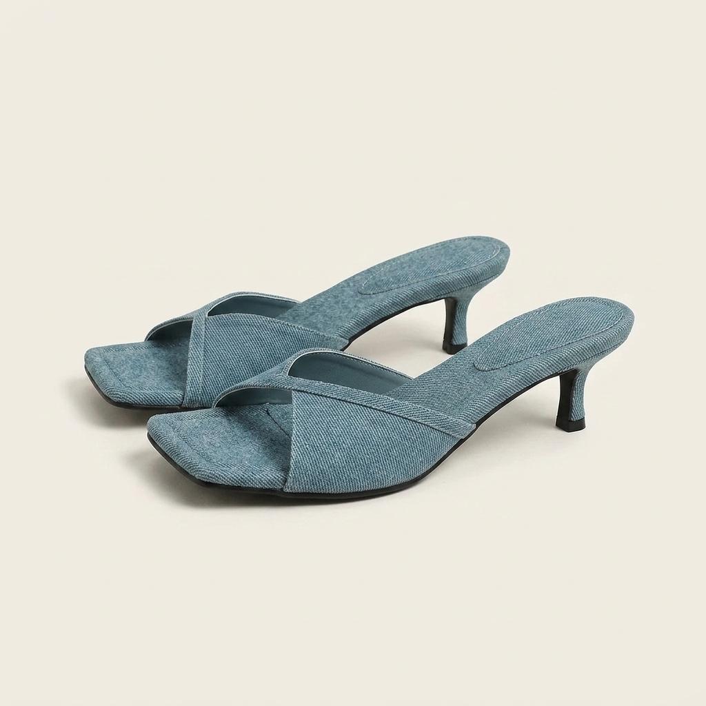 @세일 9427 스퀘어 샌들 5.5cm 뮬 225 블루-새상품 1