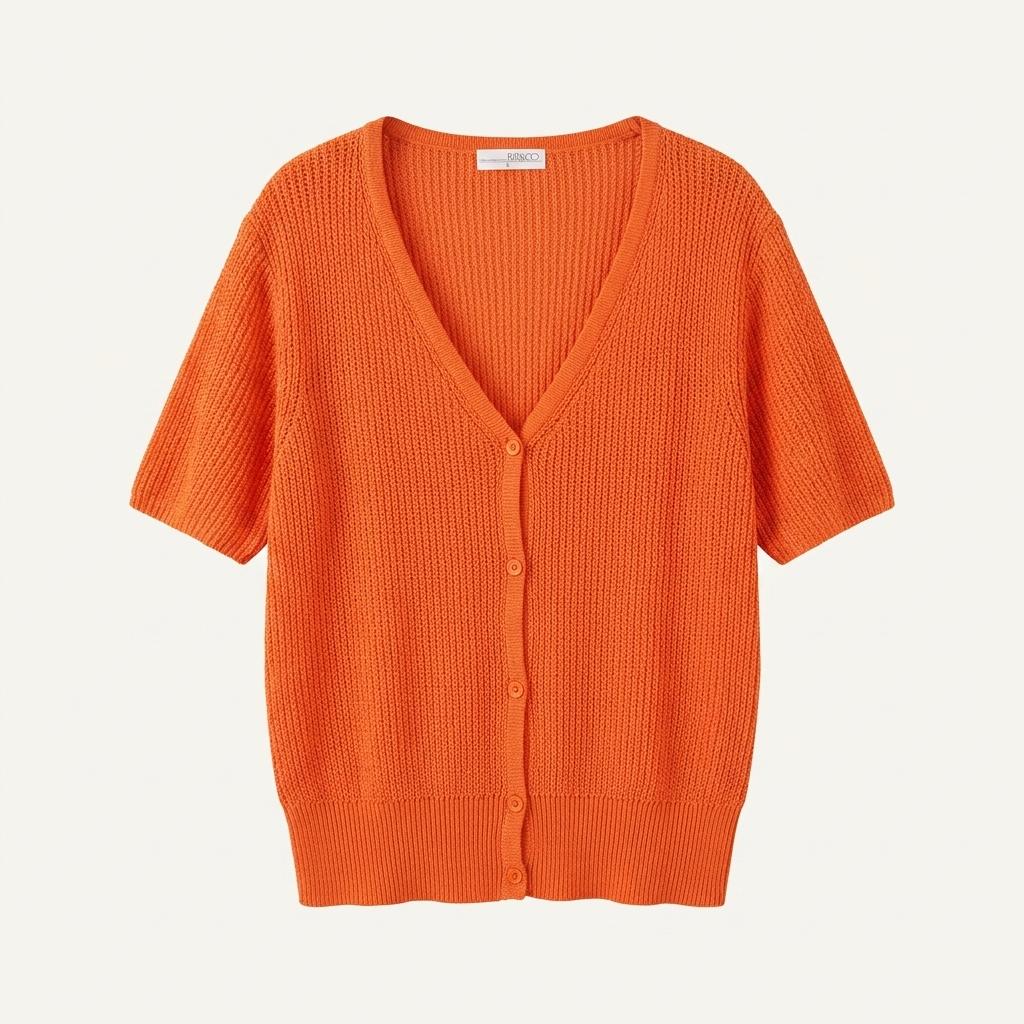 리리앤코 브이넥 반팔 니트 가디건 오렌지 1