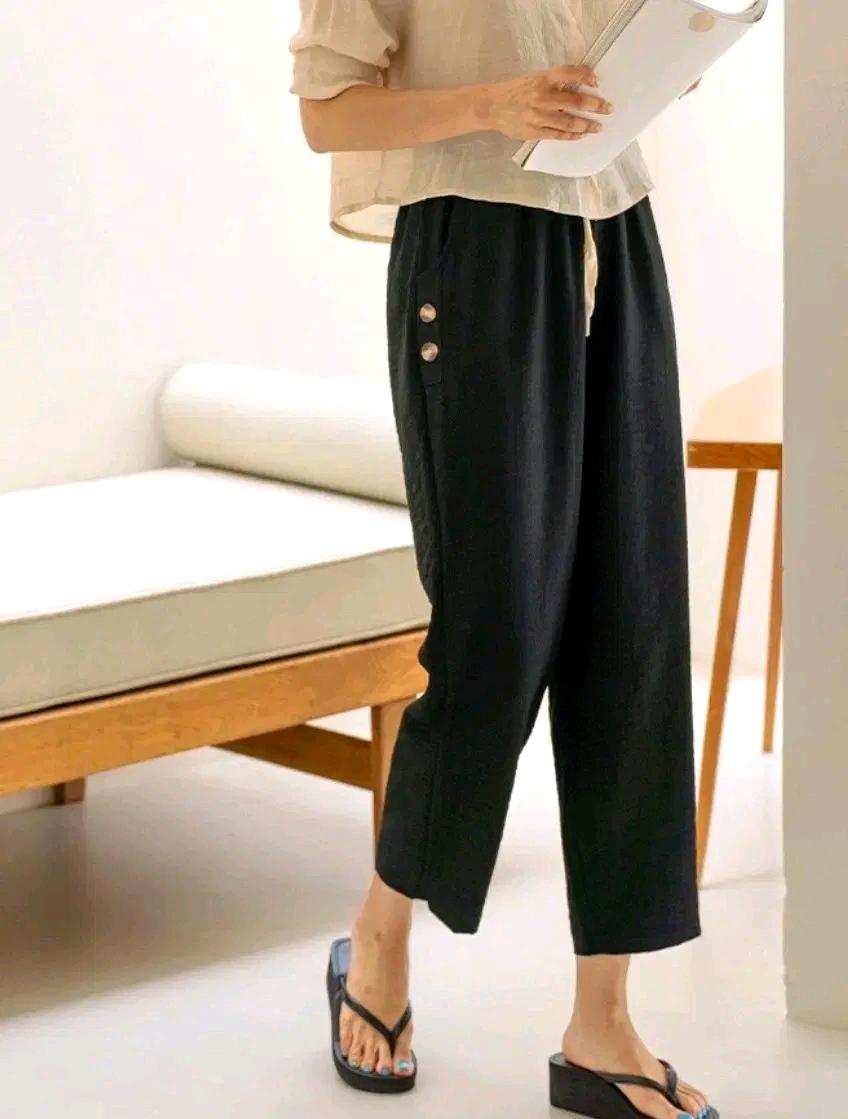 P29단추포인트 밴딩 와이드 팬츠  5