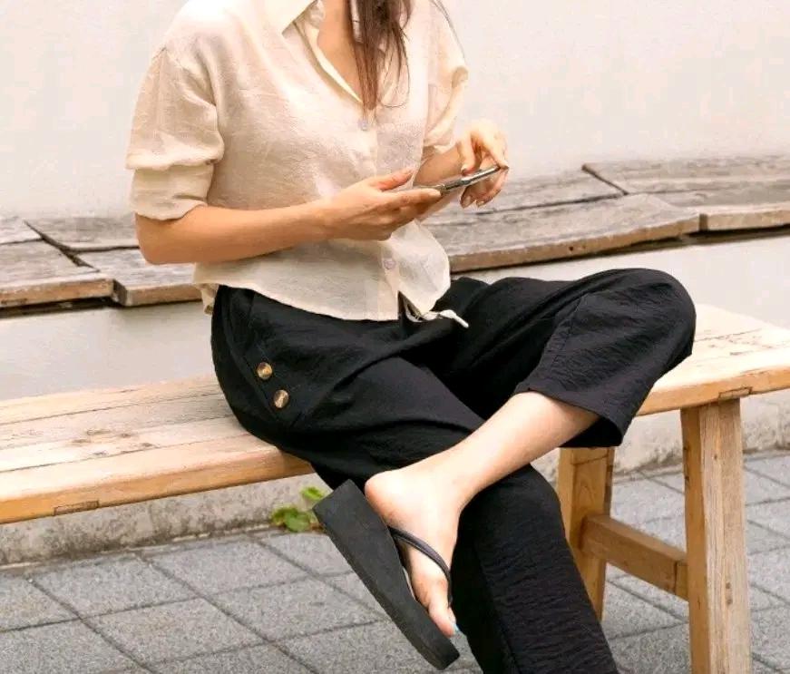 P29단추포인트 밴딩 와이드 팬츠  8