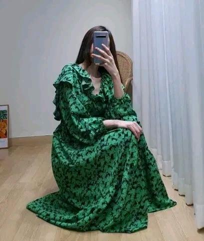 L86 플라워 프린트 그린 롱 원피스 2