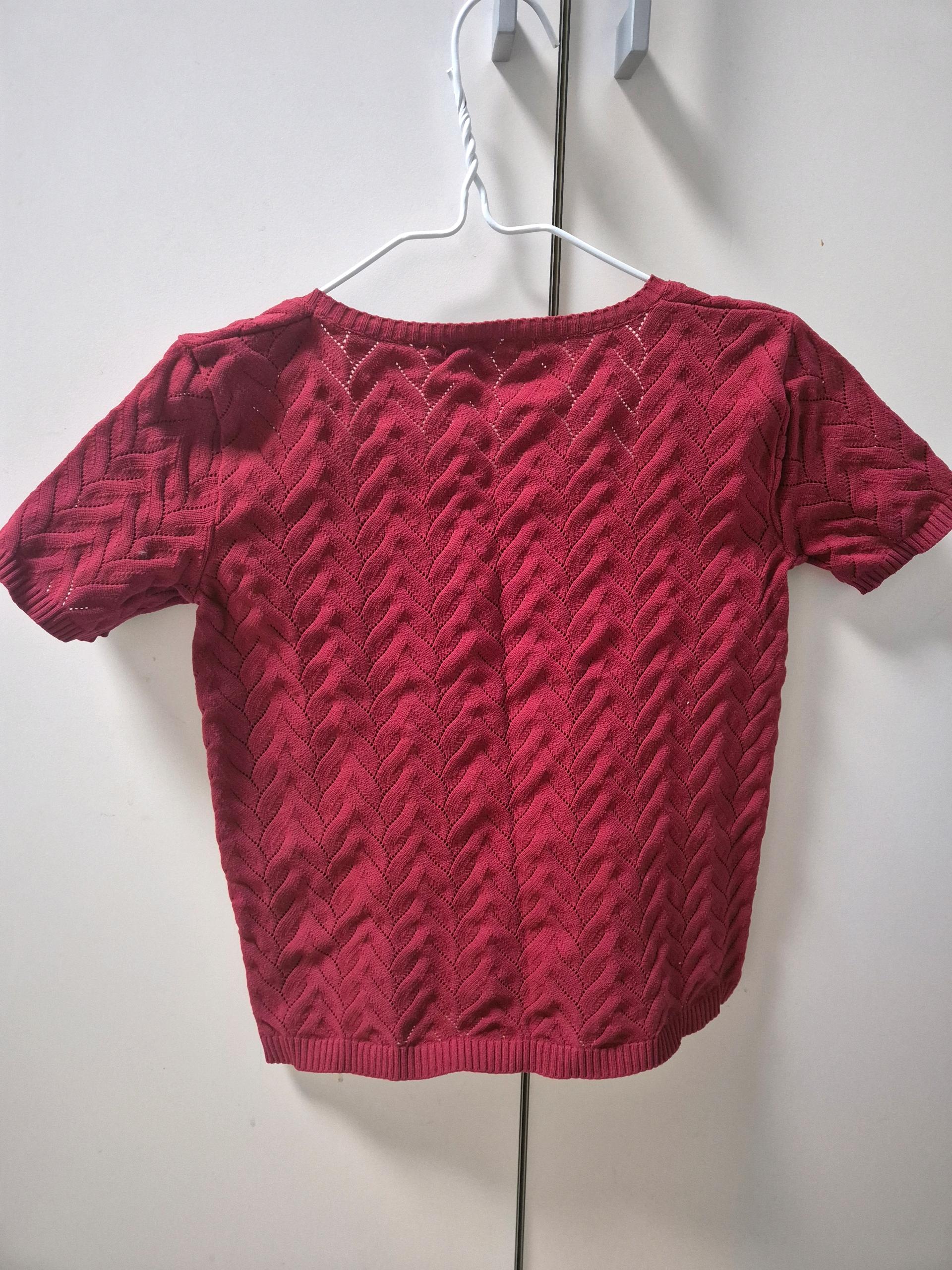 THE BASIC KNIT 스퀘어넥 꽈배기 반팔 니트 레드 3