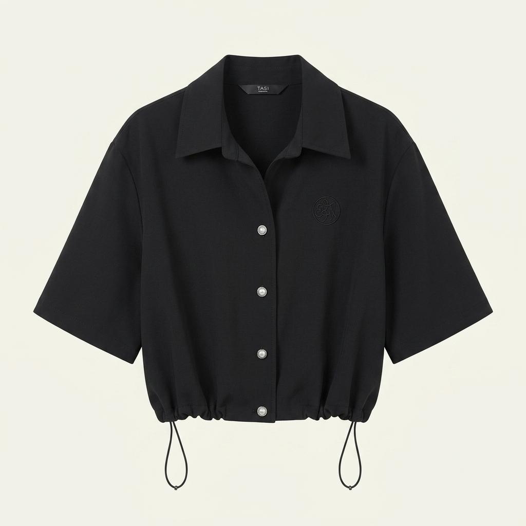 TASI 반소매 크롭 셔츠 블라우스 블랙 1