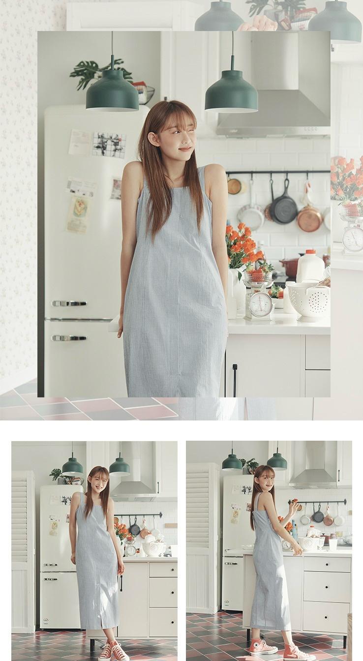 코벳블랑 깅엄 체크 뷔스티에 롱원피스 블루 5
