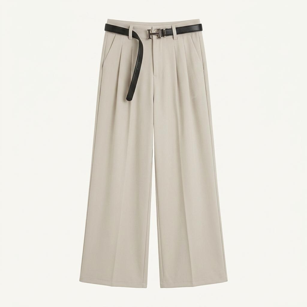 벨트 세트 와이드 핀턱 슬랙스 베이지 1