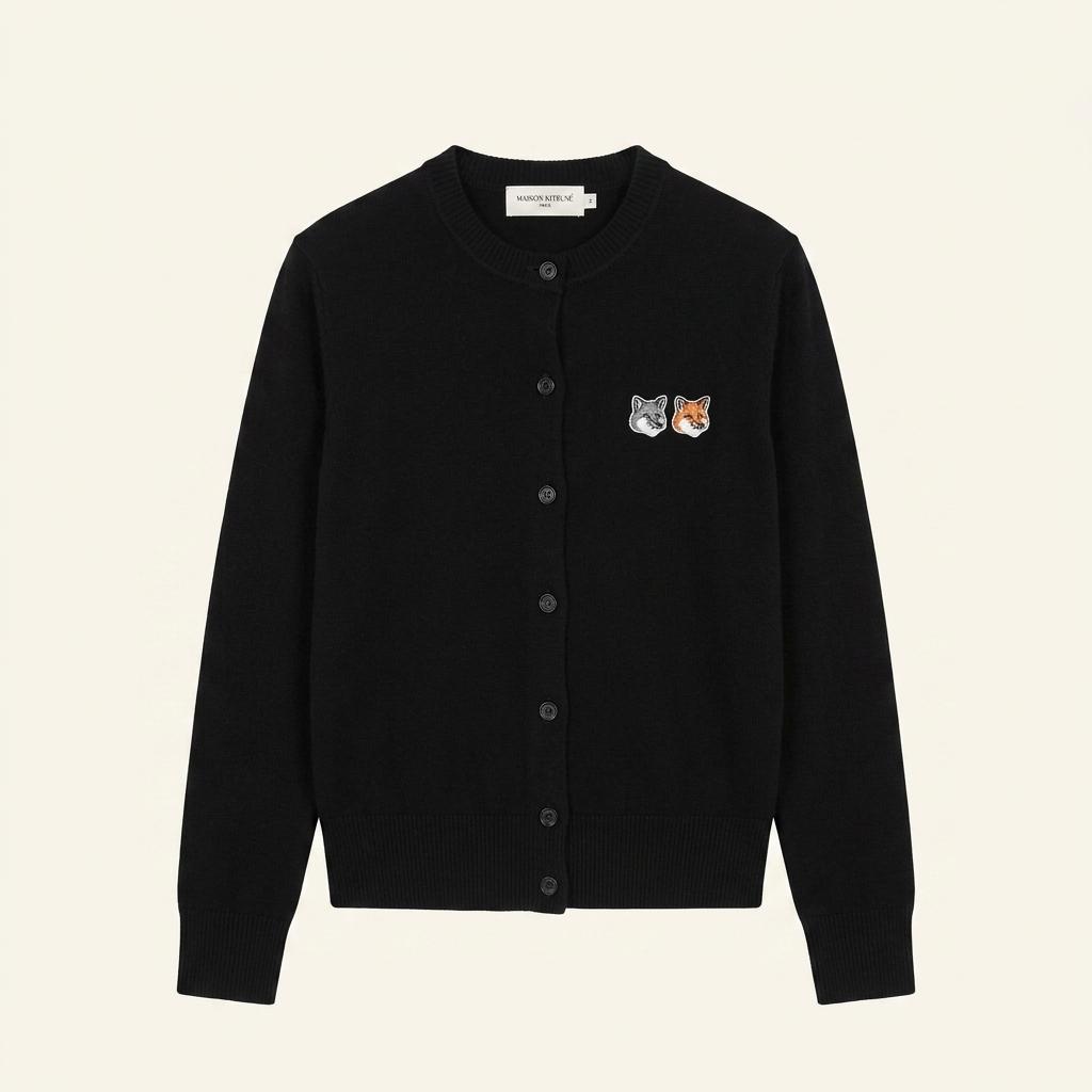 Maison Kitsune 메종키츠네 더블폭스헤드 블랙컬러 유넥 가디건 1