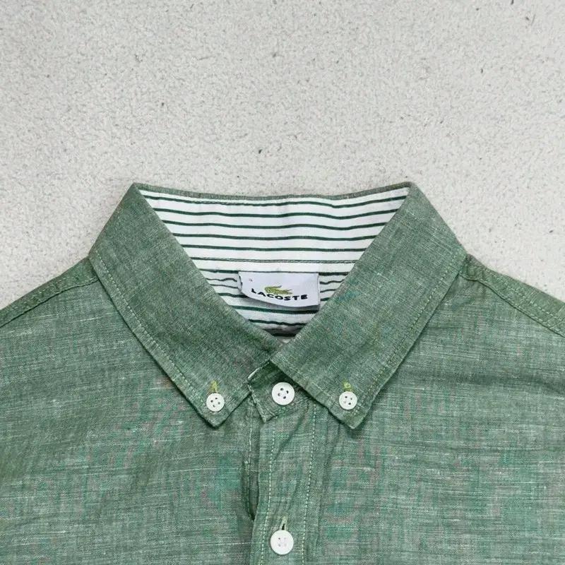 LACOSTE 린넨 100% 7부 셔츠 그린 5