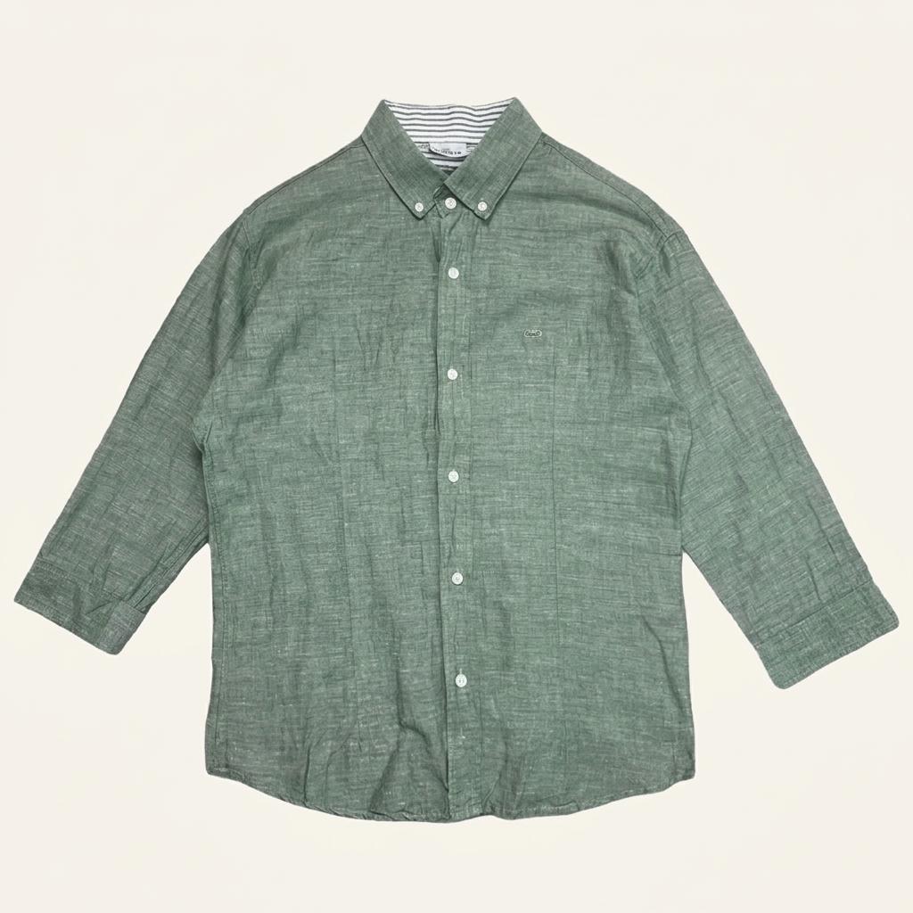 LACOSTE 린넨 100% 7부 셔츠 그린 1
