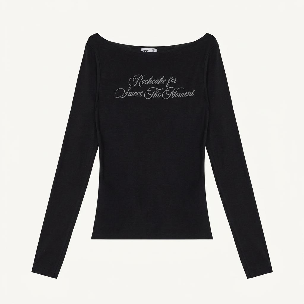 락케이크 오프숄더 긴팔 티셔츠 블랙 cursive mesh top black