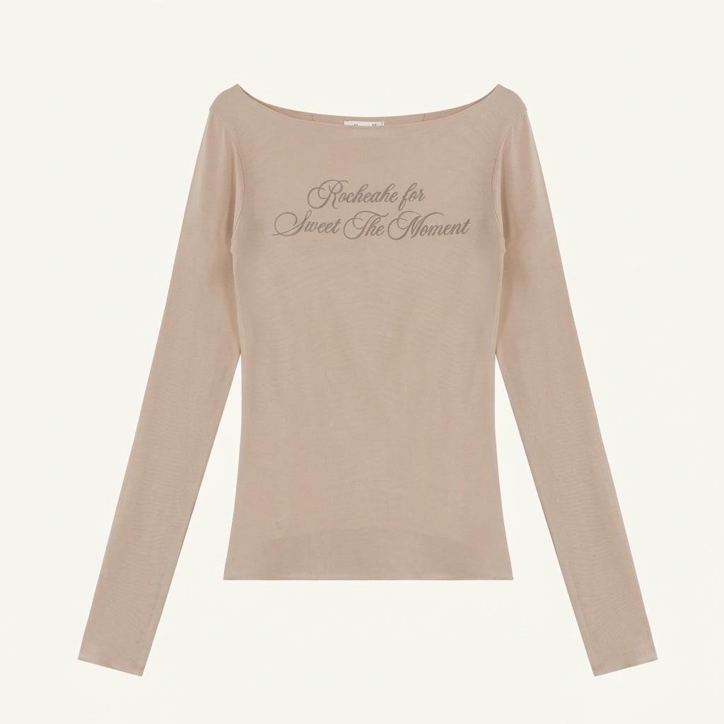 락케이크 오프숄더 긴팔 티셔츠 베이지 cursive mesh top beige