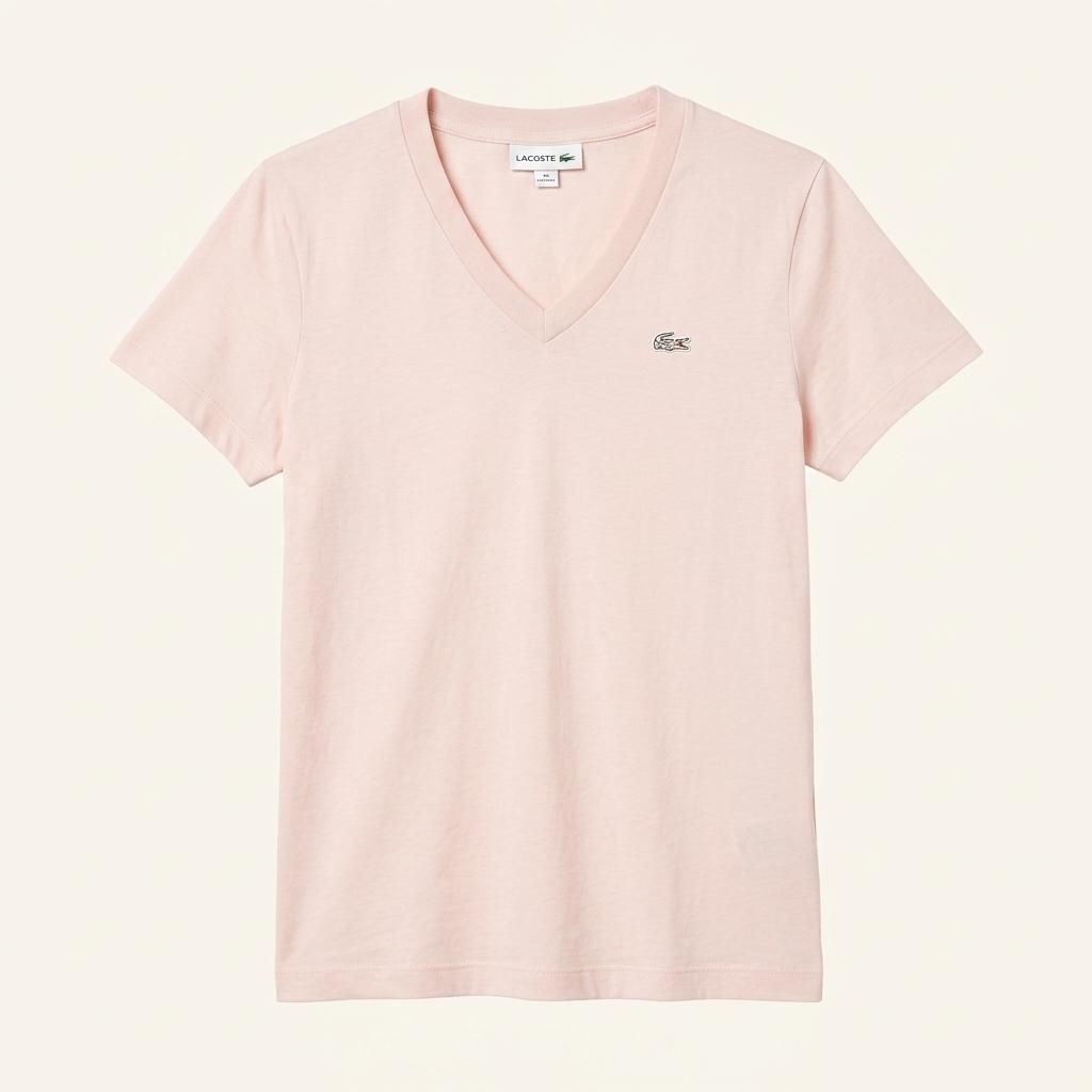 라코스테 여성 면 브이넥 반팔 티셔츠 핑크 여성90 1