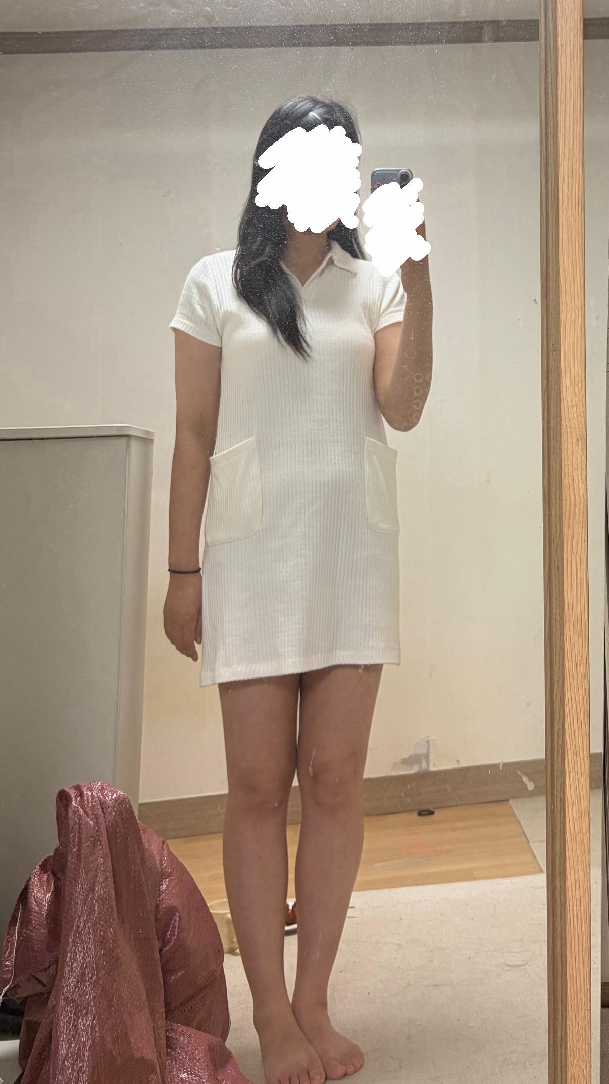 자라 골지 반팔 칼라 미니 원피스 화이트 4