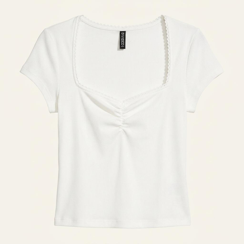 H&M DIVIDED 화이트 스퀘어넥 반팔 티셔츠