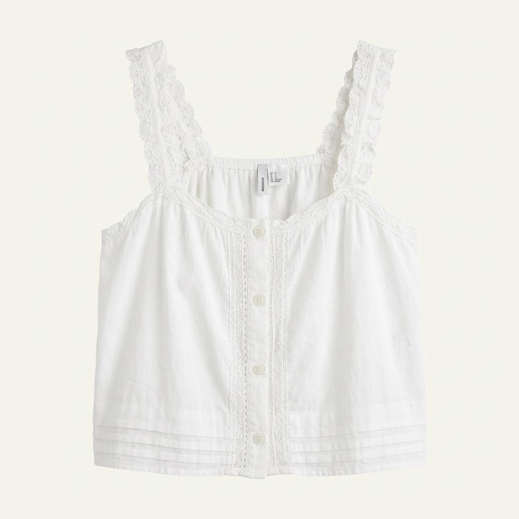 H&M 화이트 레이스 슬리브리스 블라우스