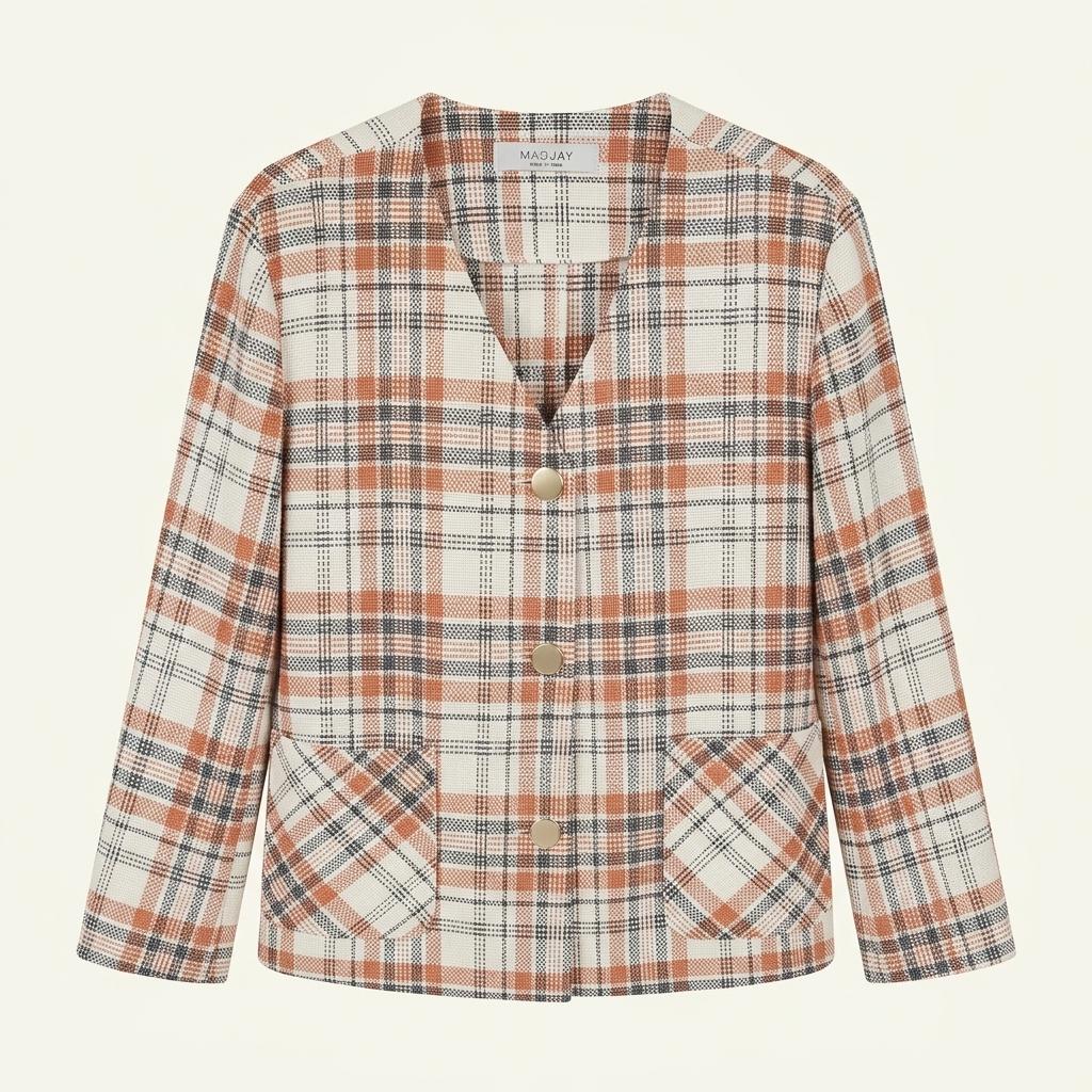 MADJAY 체크 노칼라 트위드 재킷 1