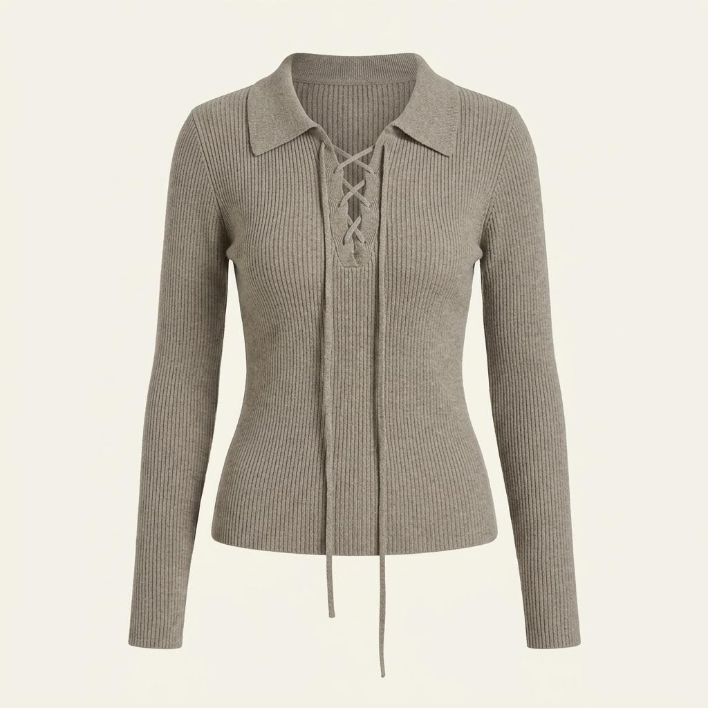 [연우 착용] comos 1584 lace-up collar ribbed kn