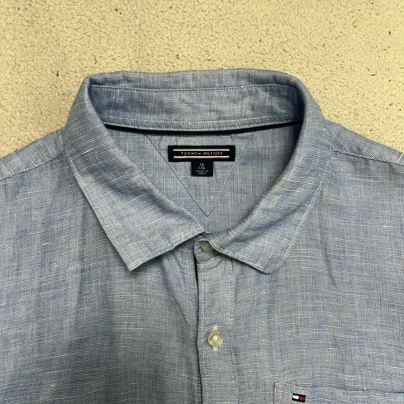 TOMMY HILFIGER 린넨 100% 블렌더 셔츠 블루 16 5