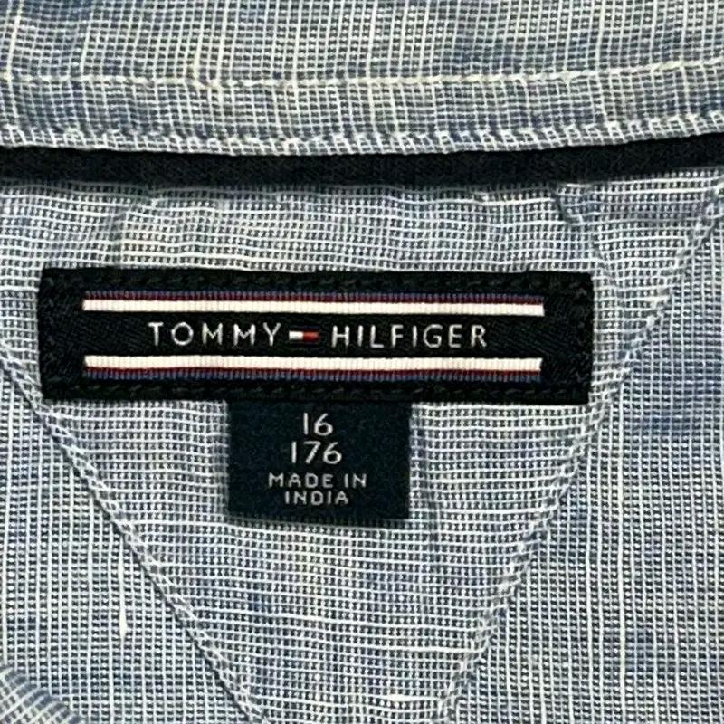TOMMY HILFIGER 린넨 100% 블렌더 셔츠 블루 16 6