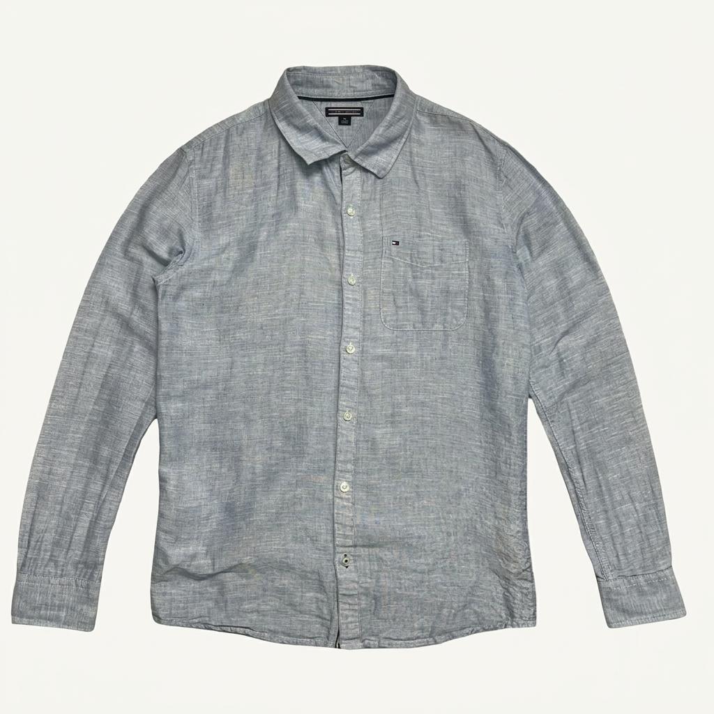 TOMMY HILFIGER 린넨 100% 블렌더 셔츠 블루 16 1