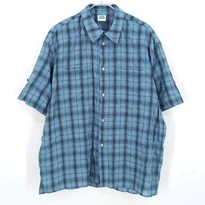 샌드사운드 남성 체크 오버핏 반팔셔츠 블루L (HU45251) 2