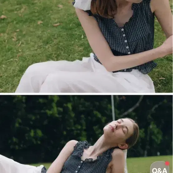 (새)드파운드 check shirring blouse - navy 3
