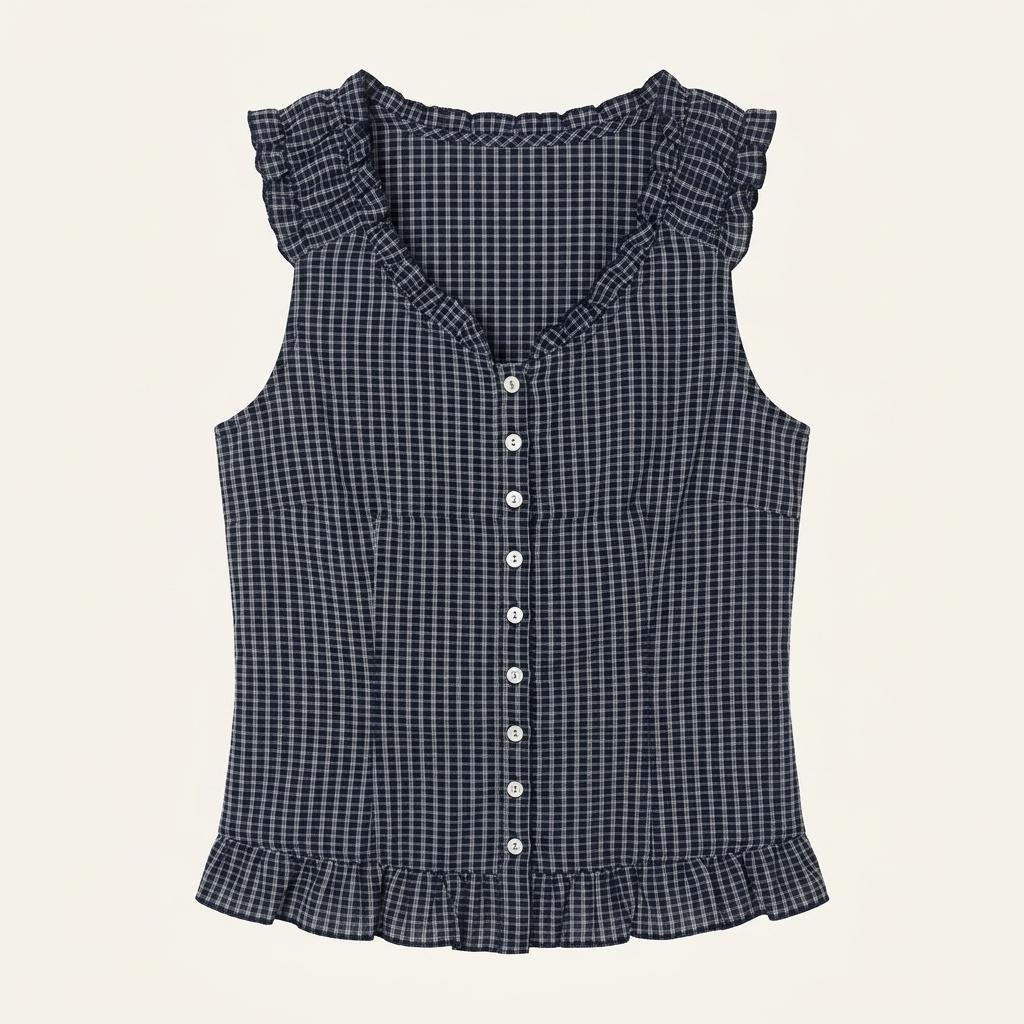(새)드파운드 check shirring blouse - navy