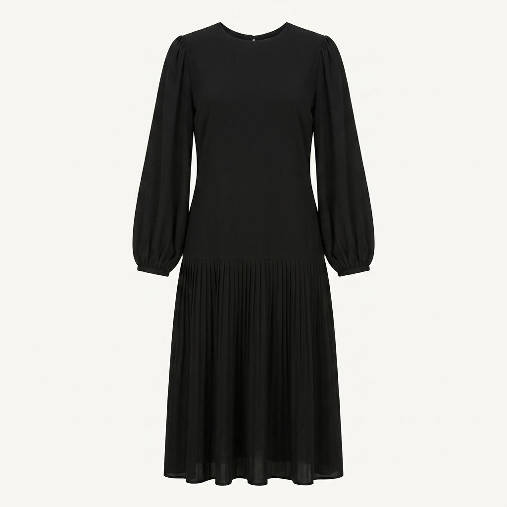 yyiam 와이와이아이엠 퍼프소매 드레스 원피스 블랙 L사이즈 플리츠