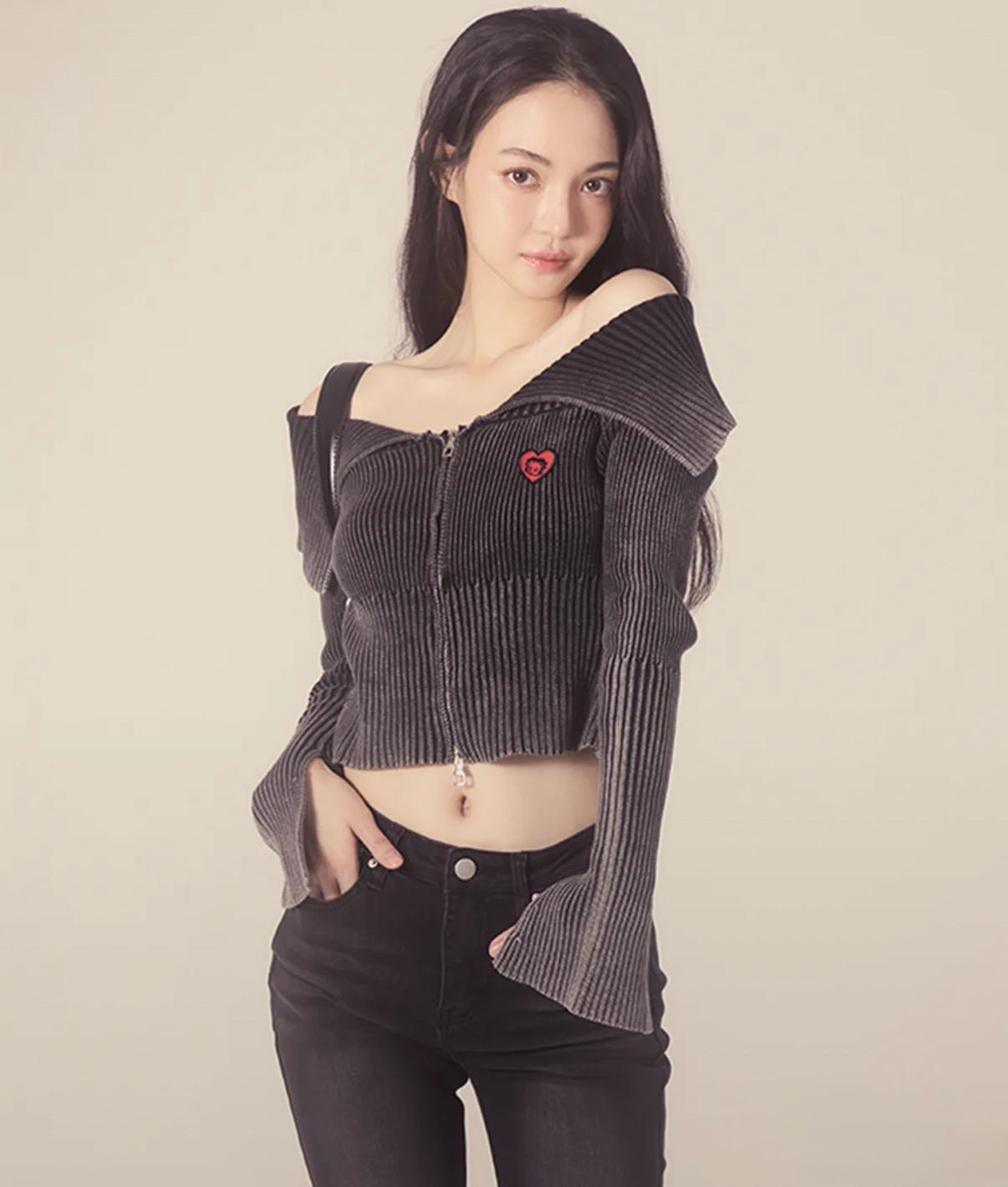 얼킨 베티붑 빈티지 워싱 투웨이 크롭 집업(그레이) 8