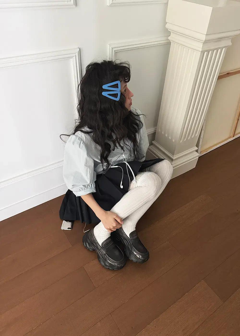 #1142 빈티지 워싱 디테일 6cm 로퍼 스니커즈 225 블랙 4