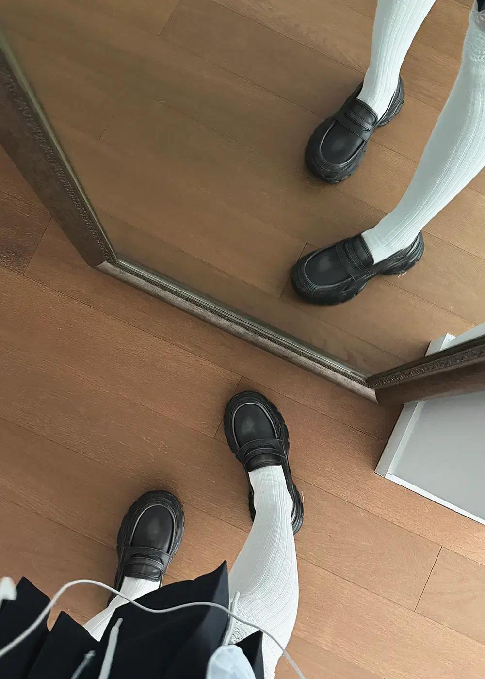 #1142 빈티지 워싱 디테일 6cm 로퍼 스니커즈 225 블랙 6