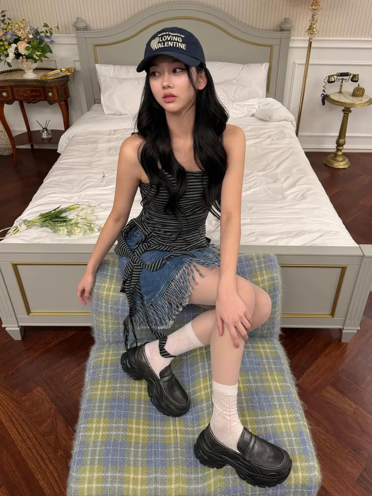 #1142 빈티지 워싱 디테일 6cm 로퍼 스니커즈 225 블랙 8